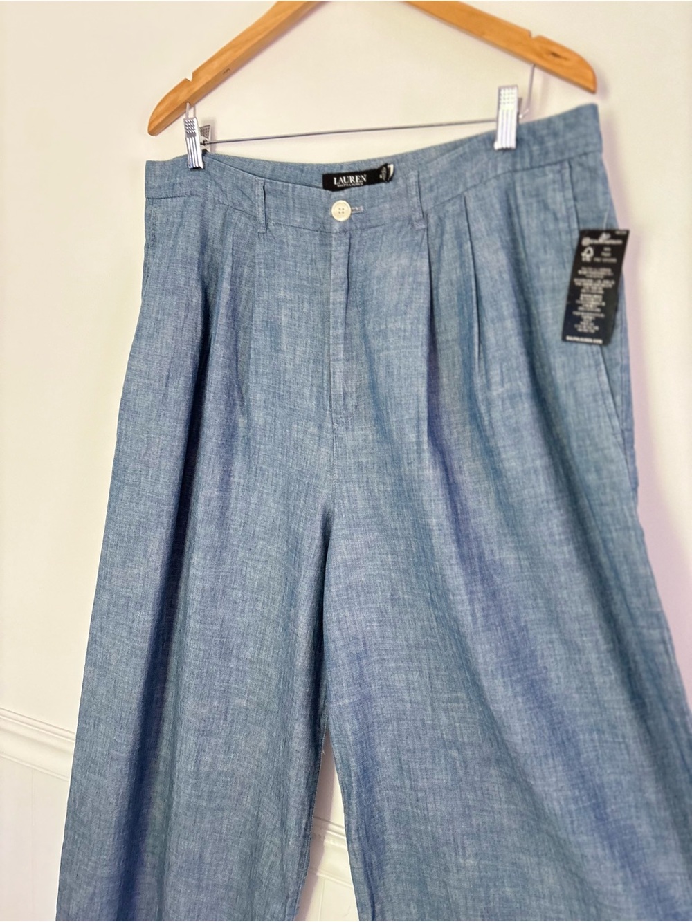 Lauren Ralph Lauren Pleated Chambray Wide Leg Pants Size 16 NEW Classic L64 - Picture 4 of 15